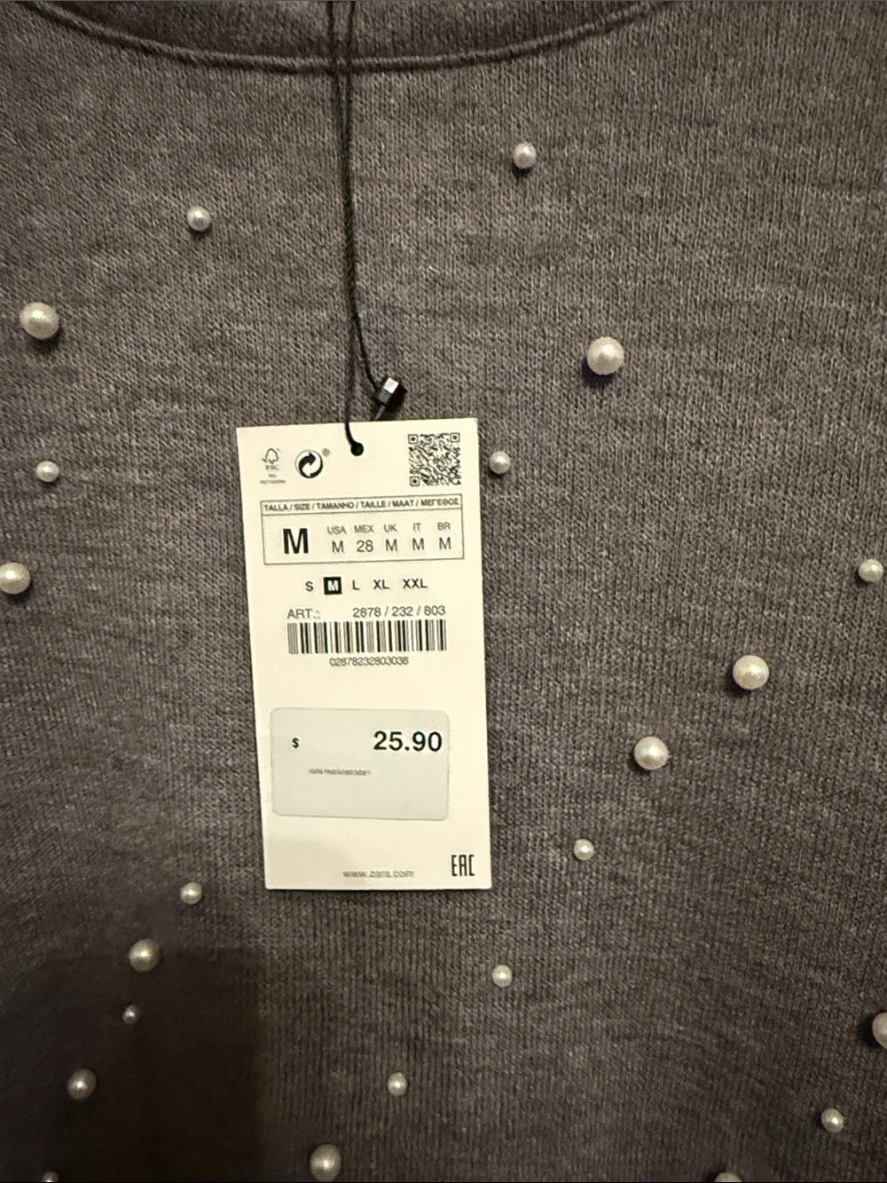 Zara Pearl-Embellished Gray Women's Sweater